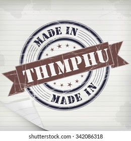 Made in Thimphu vector rubber stamp on grunge paper 