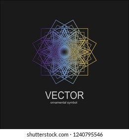 Made of thin lines detailed. Floral symmetrical geometrical symbol. Vector flower mandala icon isolated on  round colored pattern. 