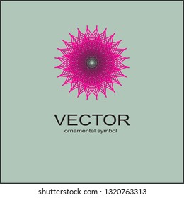 Made of thin lines detailed. Floral symmetrical geometrical symbol. Vector flower mandala icon isolated on round colored pattern. 