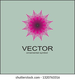 Made of thin lines detailed. Floral symmetrical geometrical symbol. Vector flower mandala icon isolated on round colored pattern. 