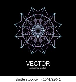 Made of thin lines detailed. Floral symmetrical geometrical symbol. Vector flower mandala icon isolated on round colored pattern. 