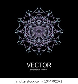 Made of thin lines detailed. Floral symmetrical geometrical symbol. Vector flower mandala icon isolated on round colored pattern. 