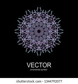Made of thin lines detailed. Floral symmetrical geometrical symbol. Vector flower mandala icon isolated on round colored pattern. 