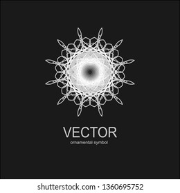 Made of thin lines detailed. Floral symmetrical geometrical symbol. Vector flower mandala icon isolated on round pattern.