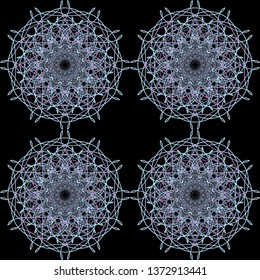 Made of thin lines detailed. Floral symmetrical geometrical symbol. Vector flower mandala icon isolated on round colored pattern