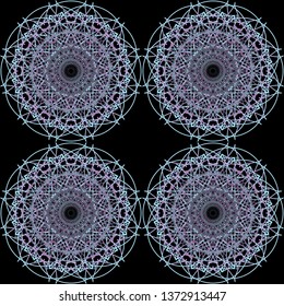 Made of thin lines detailed. Floral symmetrical geometrical symbol. Vector flower mandala icon isolated on round colored pattern