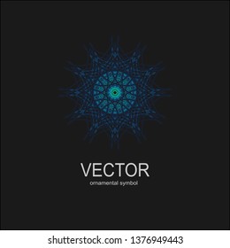 Made of thin lines detailed. Floral symmetrical geometrical symbol. Vector flower mandala icon isolated on round colored pattern.
