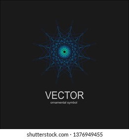 Made of thin lines detailed. Floral symmetrical geometrical symbol. Vector flower mandala icon isolated on round colored pattern.