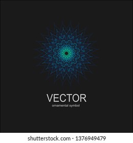 Made of thin lines detailed. Floral symmetrical geometrical symbol. Vector flower mandala icon isolated on round colored pattern.