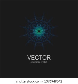 Made of thin lines detailed. Floral symmetrical geometrical symbol. Vector flower mandala icon isolated on round colored pattern.