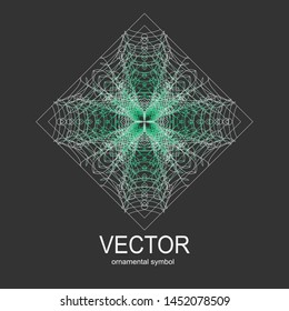 Made of thin lines detailed. Floral symmetrical geometrical symbol. Vector flower mandala icon isolated on round pattern.