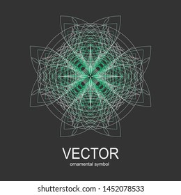 Made of thin lines detailed. Floral symmetrical geometrical symbol. Vector flower mandala icon isolated on round pattern.