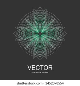 Made of thin lines detailed. Floral symmetrical geometrical symbol. Vector flower mandala icon isolated on round pattern.