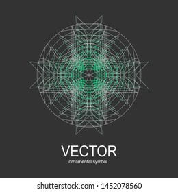 Made of thin lines detailed. Floral symmetrical geometrical symbol. Vector flower mandala icon isolated on round pattern.