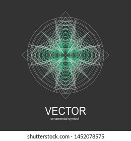 Made of thin lines detailed. Floral symmetrical geometrical symbol. Vector flower mandala icon isolated on round pattern.