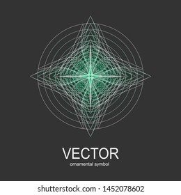 Made of thin lines detailed. Floral symmetrical geometrical symbol. Vector flower mandala icon isolated on round pattern.