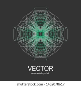 Made of thin lines detailed. Floral symmetrical geometrical symbol. Vector flower mandala icon isolated on round pattern.