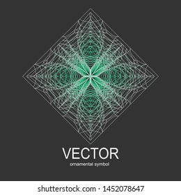 Made of thin lines detailed. Floral symmetrical geometrical symbol. Vector flower mandala icon isolated on round pattern.