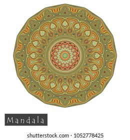 Made of thin lines detailed mandala. Floral symmetrical geometrical symbol. Vector flower mandala icon isolated on white. Oriental round colored pattern. 