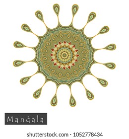 Made of thin lines detailed mandala. Floral symmetrical geometrical symbol. Vector flower mandala icon isolated on white. Oriental round colored pattern. 