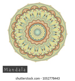 Made of thin lines detailed mandala. Floral symmetrical geometrical symbol. Vector flower mandala icon isolated on white. Oriental round colored pattern. 