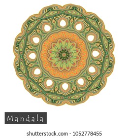 Made of thin lines detailed mandala. Floral symmetrical geometrical symbol. Vector flower mandala icon isolated on white. Oriental round colored pattern. 