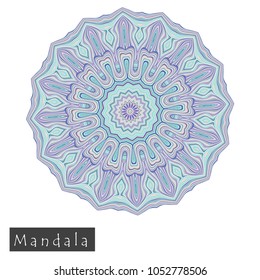 Made of thin lines detailed mandala. Floral symmetrical geometrical symbol. Vector flower mandala icon isolated on white. Oriental round colored pattern. 