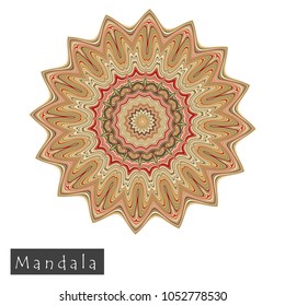 Made of thin lines detailed mandala. Floral symmetrical geometrical symbol. Vector flower mandala icon isolated on white. Oriental round colored pattern. 