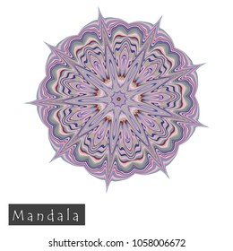 Made of thin lines detailed mandala. Floral symmetrical geometrical symbol. Vector flower mandala icon isolated on white. Oriental round colored pattern. 