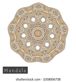 Made of thin lines detailed mandala. Floral symmetrical geometrical symbol. Vector flower mandala icon isolated on white. Oriental round colored pattern. 