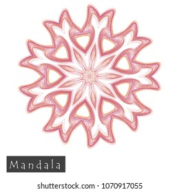 Made of thin lines detailed mandala. Floral symmetrical geometrical symbol. Vector flower mandala icon isolated on white. Oriental round colored pattern. 