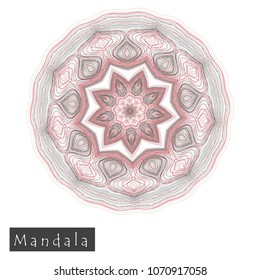 Made of thin lines detailed mandala. Floral symmetrical geometrical symbol. Vector flower mandala icon isolated on white. Oriental round colored pattern. 