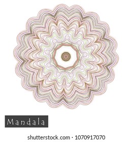 Made of thin lines detailed mandala. Floral symmetrical geometrical symbol. Vector flower mandala icon isolated on white. Oriental round colored pattern. 