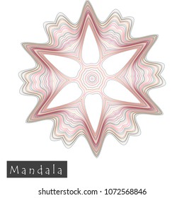 Made of thin lines detailed mandala. Floral symmetrical geometrical symbol. Vector flower mandala icon isolated on white. Oriental round colored pattern. 