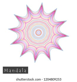 Made of thin lines detailed mandala. Floral symmetrical geometrical symbol. Vector flower mandala icon isolated on white. Oriental round colored pattern. 