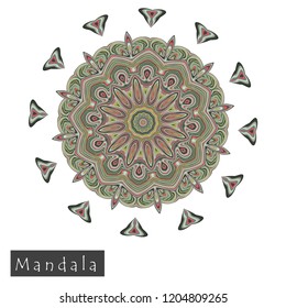 Made of thin lines detailed mandala. Floral symmetrical geometrical symbol. Vector flower mandala icon isolated on white. Oriental round colored pattern. 