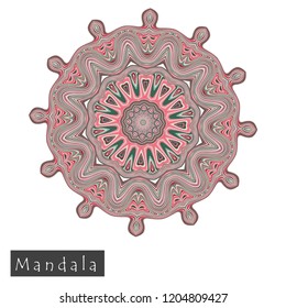 Made of thin lines detailed mandala. Floral symmetrical geometrical symbol. Vector flower mandala icon isolated on white. Oriental round colored pattern.