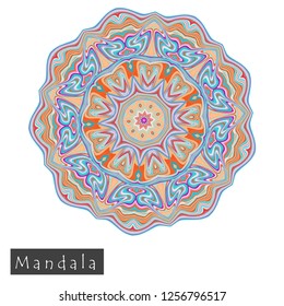Made of thin lines detailed mandala. Floral symmetrical geometrical symbol. Vector flower mandala icon isolated on white. Oriental round colored pattern. 