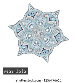 Made of thin lines detailed mandala. Floral symmetrical geometrical symbol. Vector flower mandala icon isolated on white. Oriental round colored pattern. 