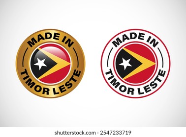 Made in Timor Leste label icon with flag. Icon set for business, badge, seal, sticker, logo, and symbol