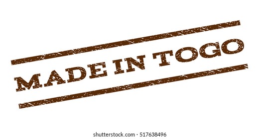 Made In Togo watermark stamp. Text tag between parallel lines with grunge design style. Rubber seal stamp with dust texture. Vector brown color ink imprint on a white background.