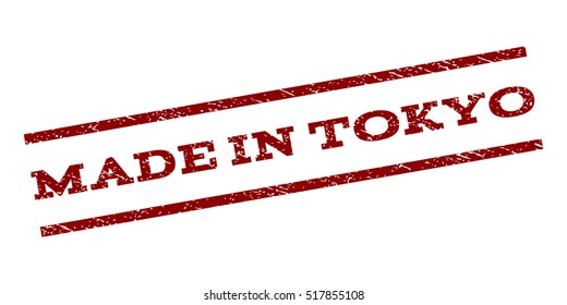 Made In Tokyo watermark stamp. Text tag between parallel lines with grunge design style. Rubber seal stamp with scratched texture. Vector dark red color ink imprint on a white background.