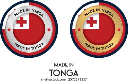 Made in Tonga. Premium labels, stickers, pointer, badge and symbol of Tonga flag icon. Collection vector illustration