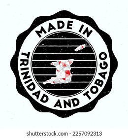 Made in Trinidad and Tobago. Country round stamp. Seal of Trinidad and Tobago with border shape. Vintage badge with circular text and stars. Vector illustration.