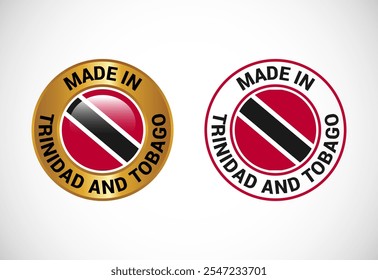 Made in Trinidad and Tobago label icon with flag. Icon set for business, badge, seal, sticker, logo, and symbol