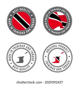 Made in Trinidad and Tobago - set of labels, stamps, badges, with the Trinidad and Tobago map and flag. Best quality. Original product. Vector illustration