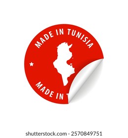 Made in Tunisia - Country Map Sticker. Best Quality. Original Product. Vector illustration.