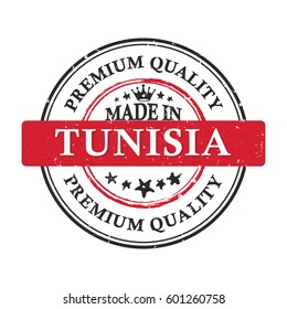 Made in Tunisia. Premium quality - grunge printable stamp, label and sign with national flag colors. Print colors used