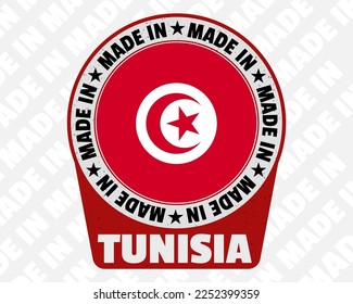 Made in Tunisia vector badge, simple isolated icon with country flag, Tunisia origin marking stamp sign design, rounded made in text