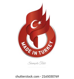 Made in Turkey Abstract wavy flag torch flame red white modern ribbon strip logo icon vector